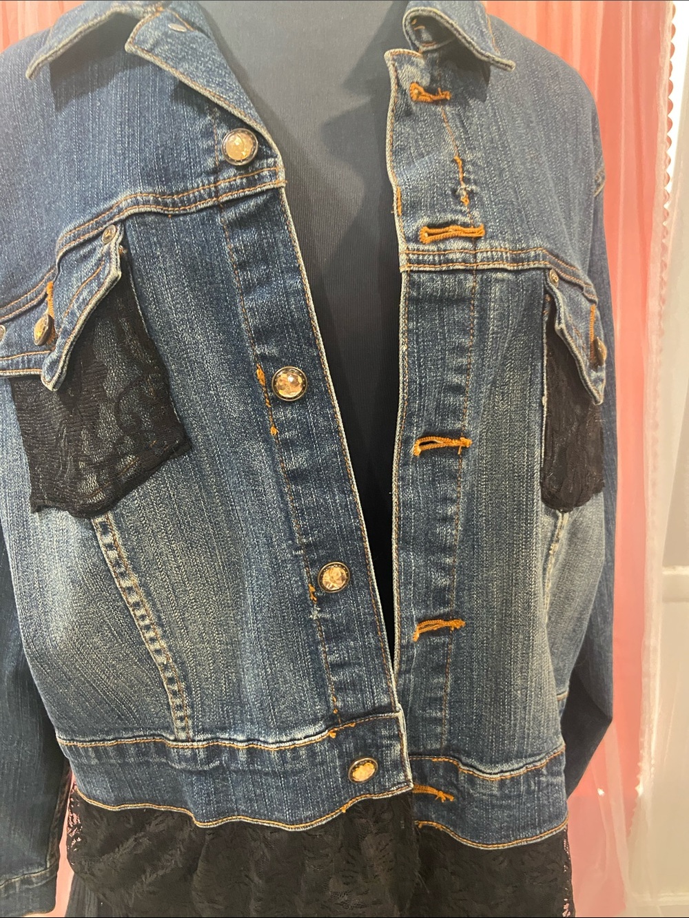 Mixit Blue Denim Jacket with Black Lace Accents. Size 2X - Picture 9 of 14